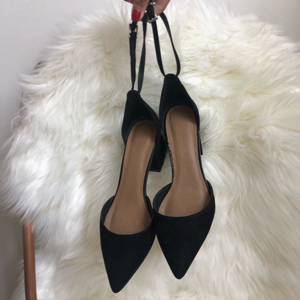 ASOS Black Pointed-toe Low Heels w/ Ankle Straps